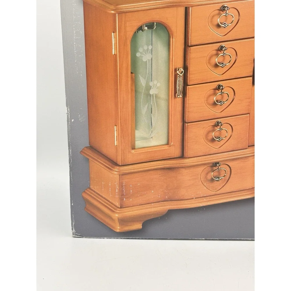 Joyero jewelry armoire features five drawers, two side doors NEW